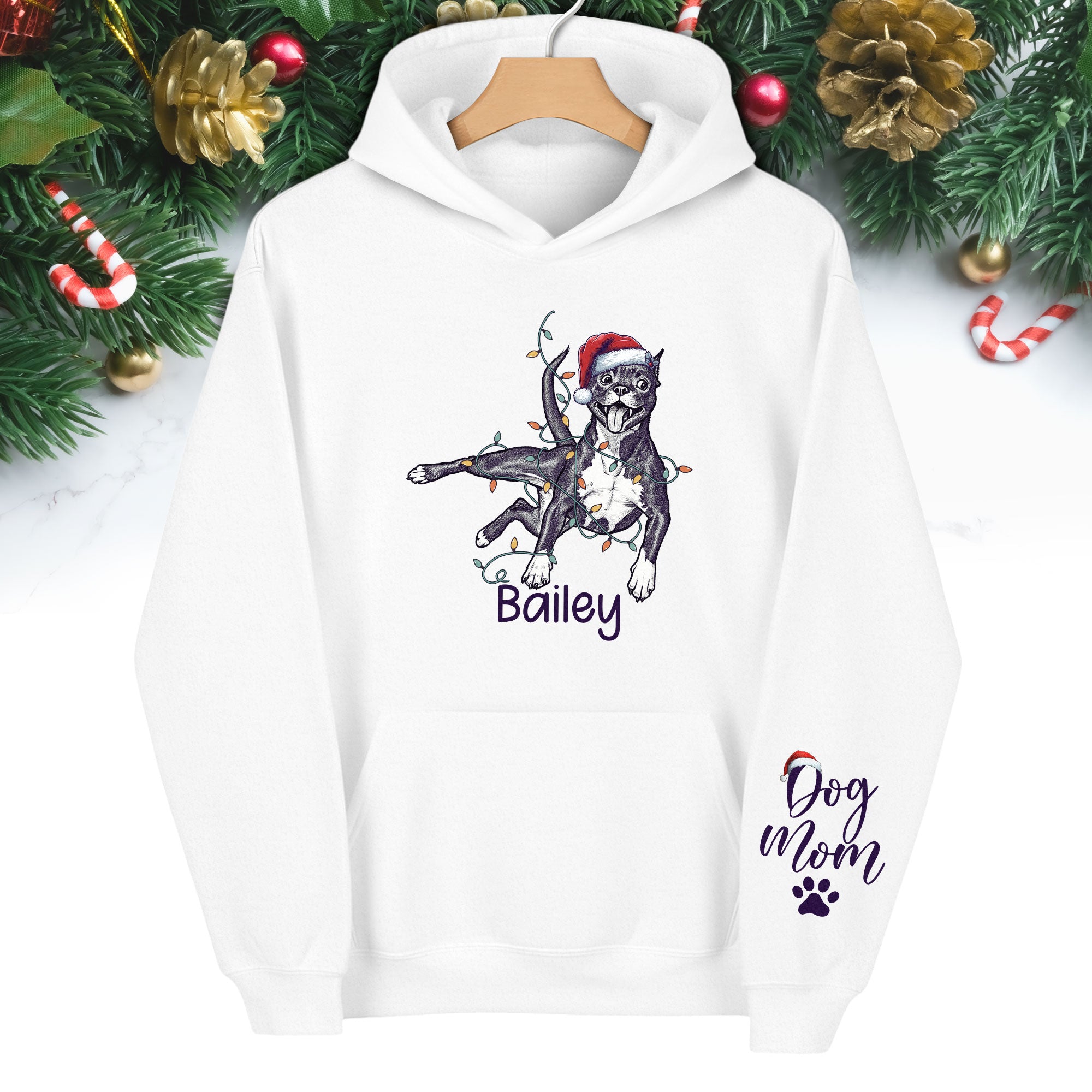 Christmas Dog Mom Hoodie – Personalized Pet Photo Hoodie, Custom Holiday Gift for Women