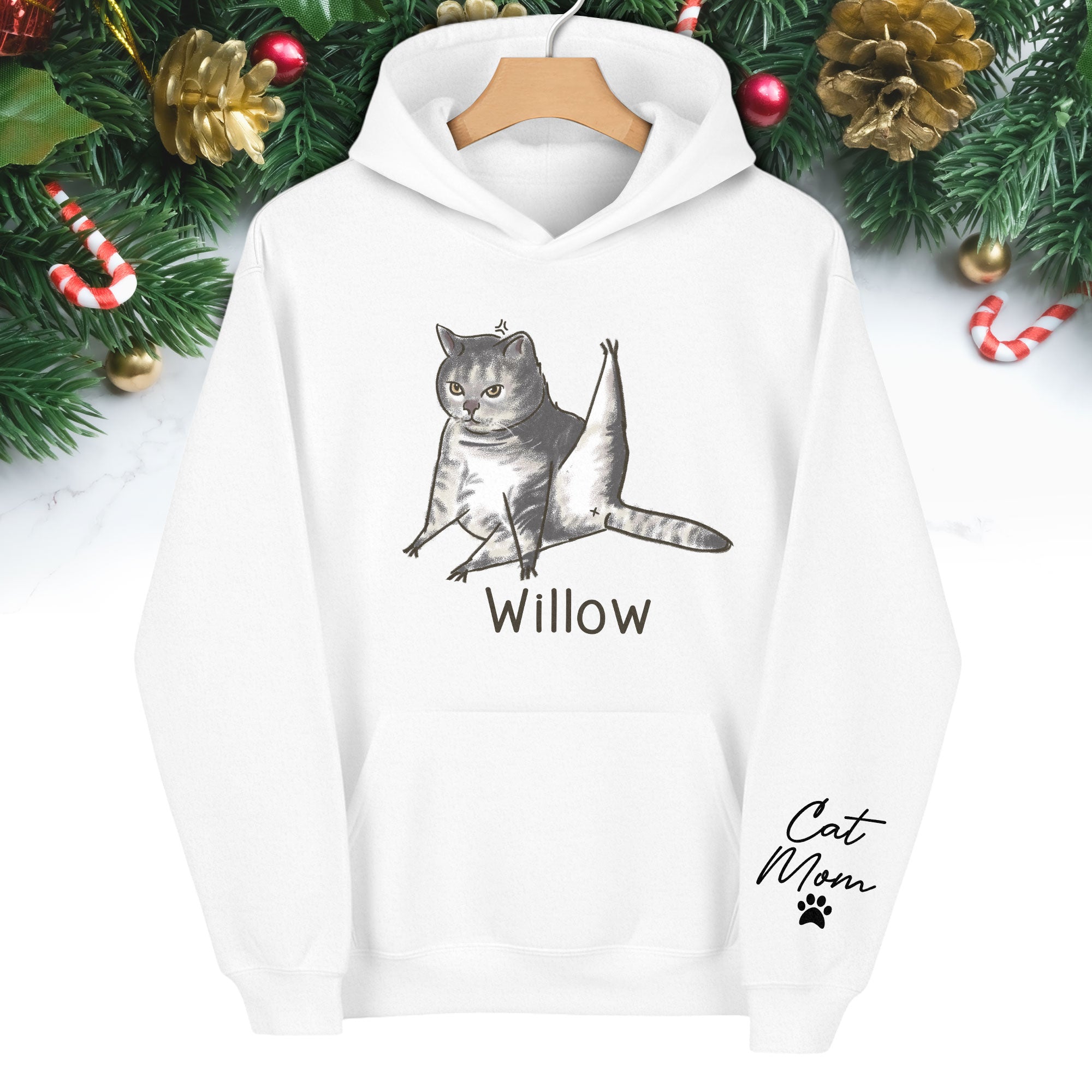 Custom Cat Mom Hoodie – Personalized Cat Hoodie with Pet Photo & Name, Funny Gift for Cat Lovers