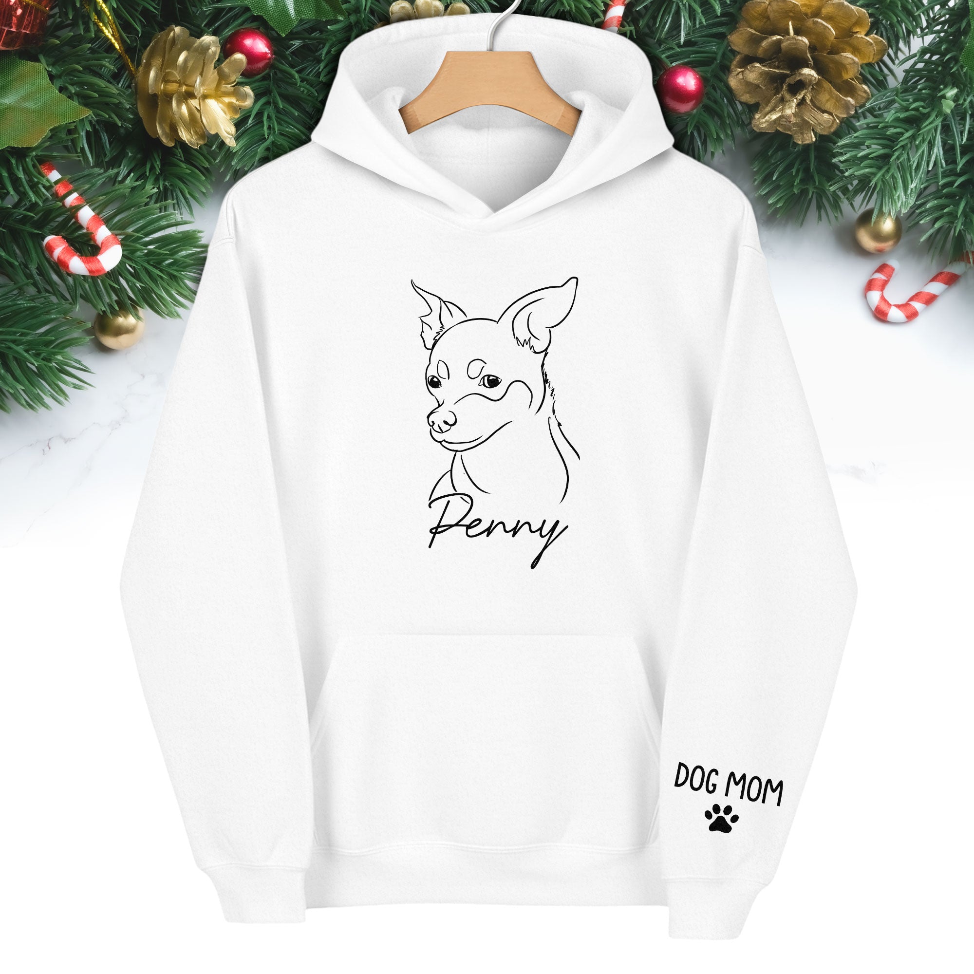 Personalized Dog Mom Hoodie – Custom Dog Line Art Hoodie with Pet Name, Unique Gift for Dog Lovers