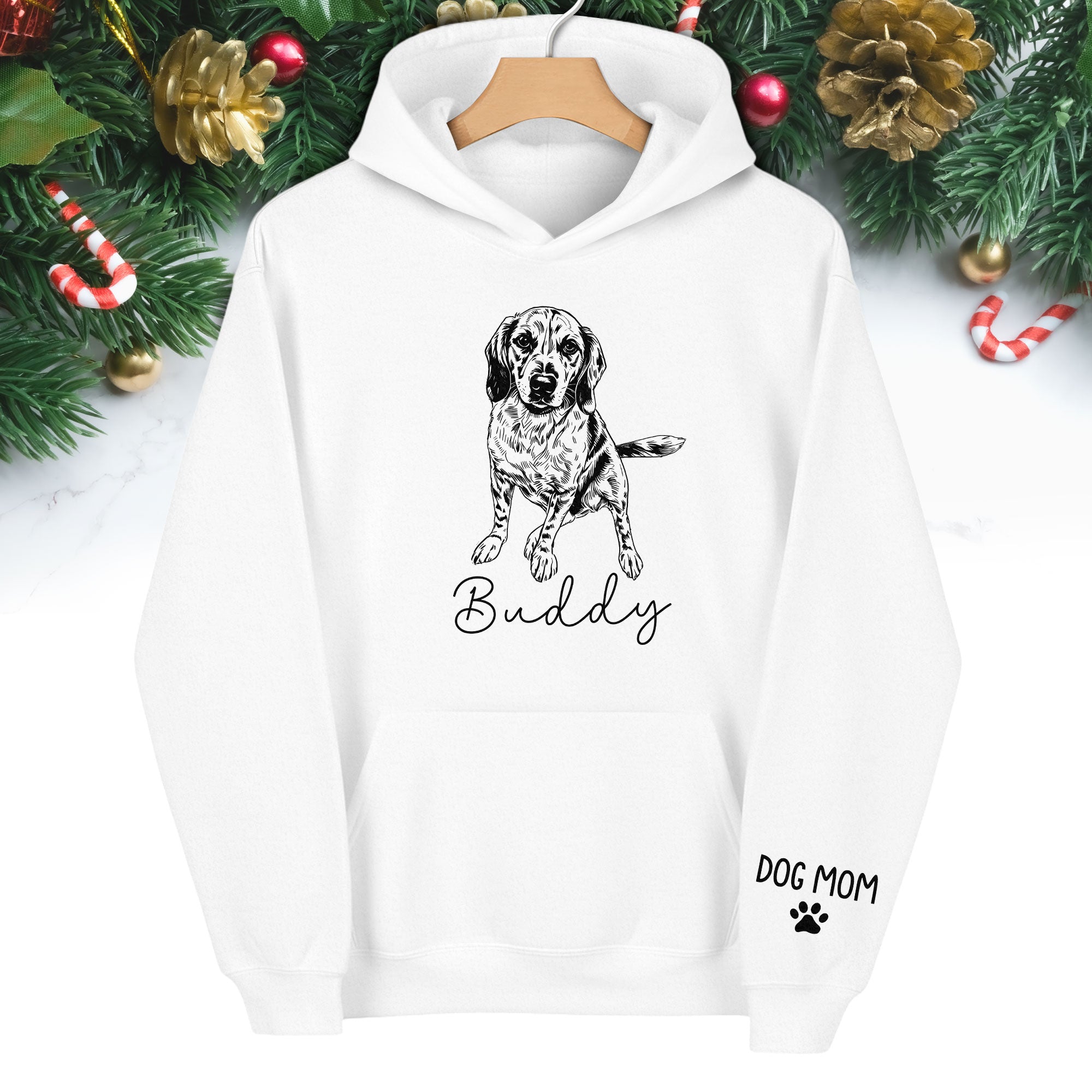 Personalized Dog Mom Hoodie, Custom Dog Line Art Hoodie with Pet Name, Unique Gift for Dog Lovers