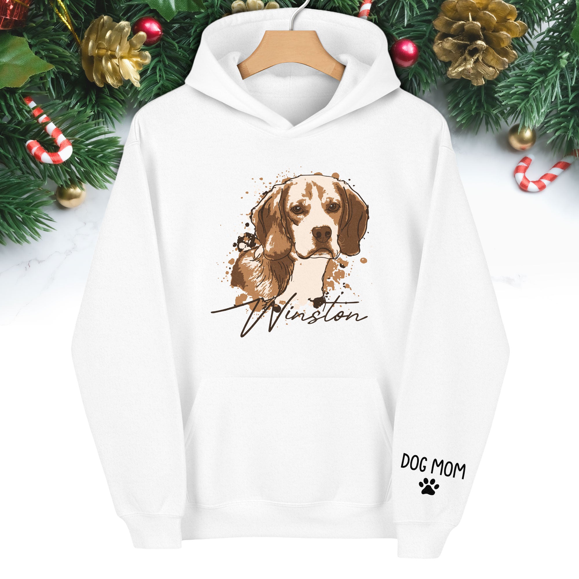 Personalized Dog Mom Hoodie – Custom Dog Portrait Hoodie with Pet Photo & Name, Unique Gift for Pet Lovers