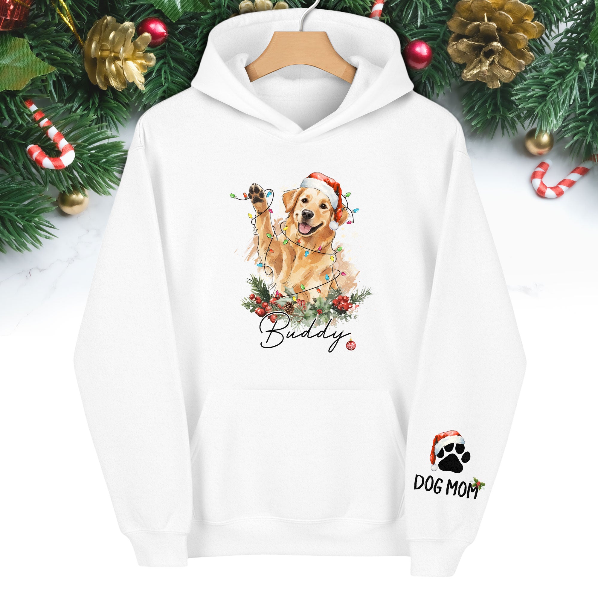 Personalized Dog Mom Hoodie – Custom Photo Hoodie with Your Dog’s Christmas Spirit