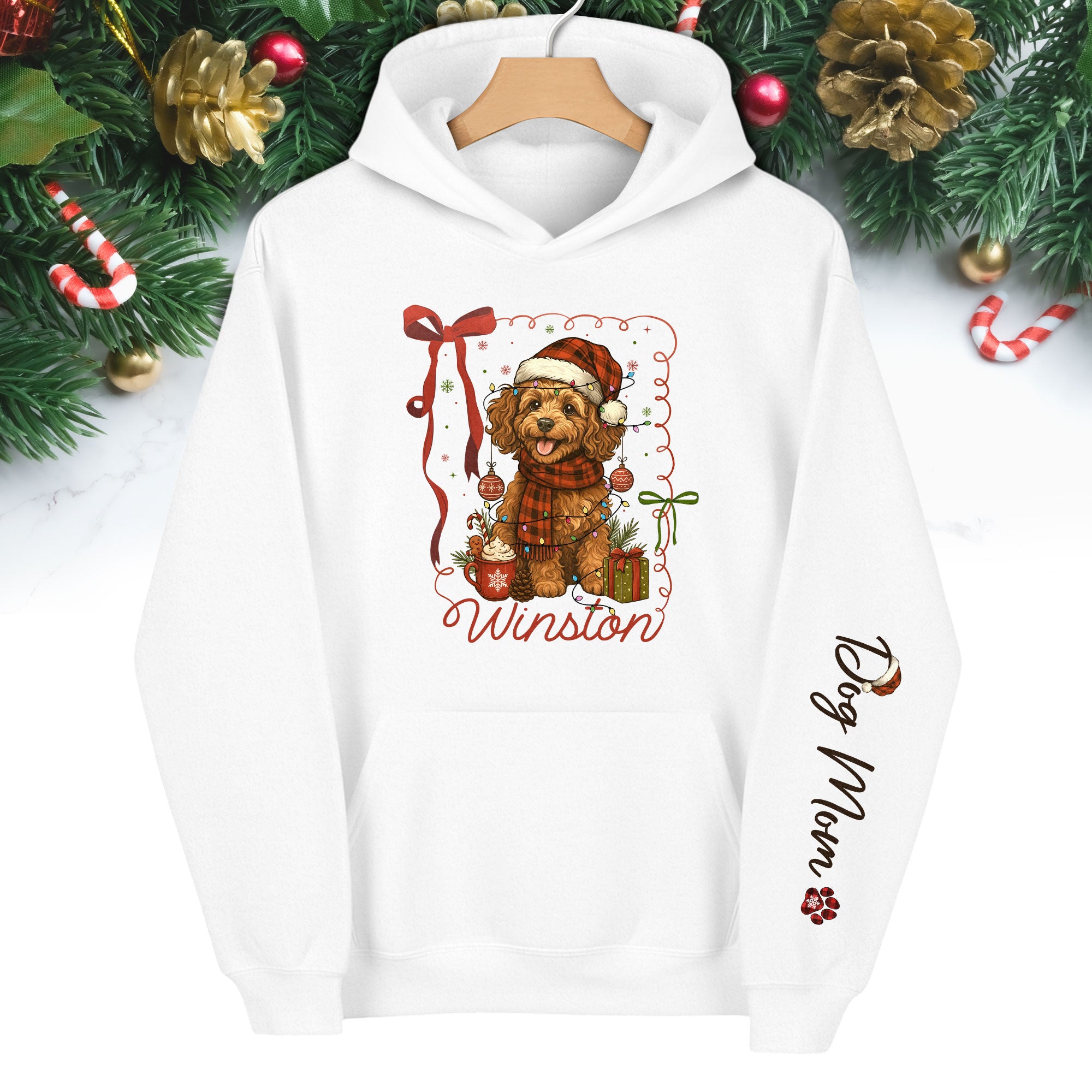 Custom Holiday Dog Mom Hoodie – Personalized Christmas Hoodie with Your Dog’s Photo