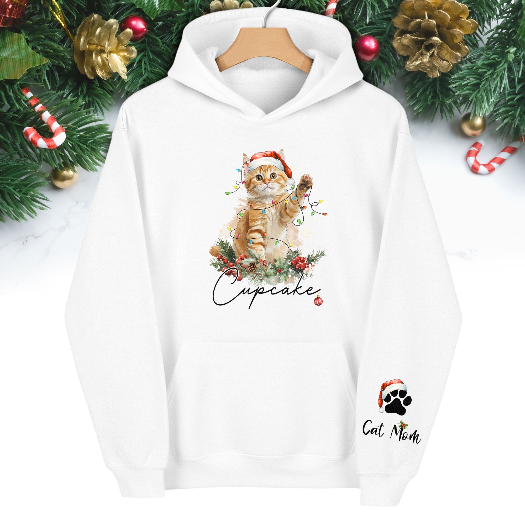 Custom Cat Mom Hoodie – Personalized Pet Photo Hoodie, Cute Christmas Gift for Women