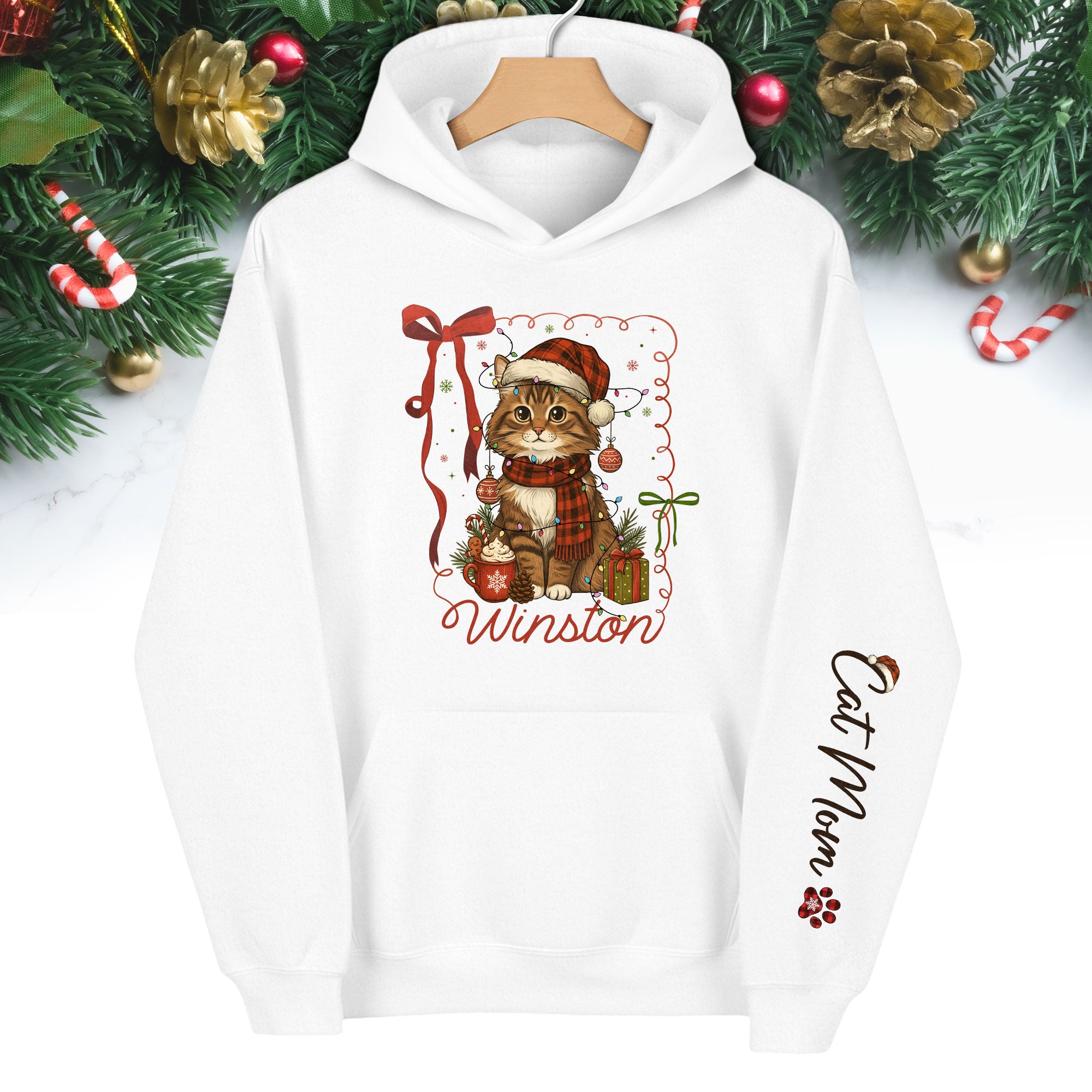 Personalized Cat Mom Hoodie – Custom Cat Photo Hoodie, Holiday Gift for Cat Lovers