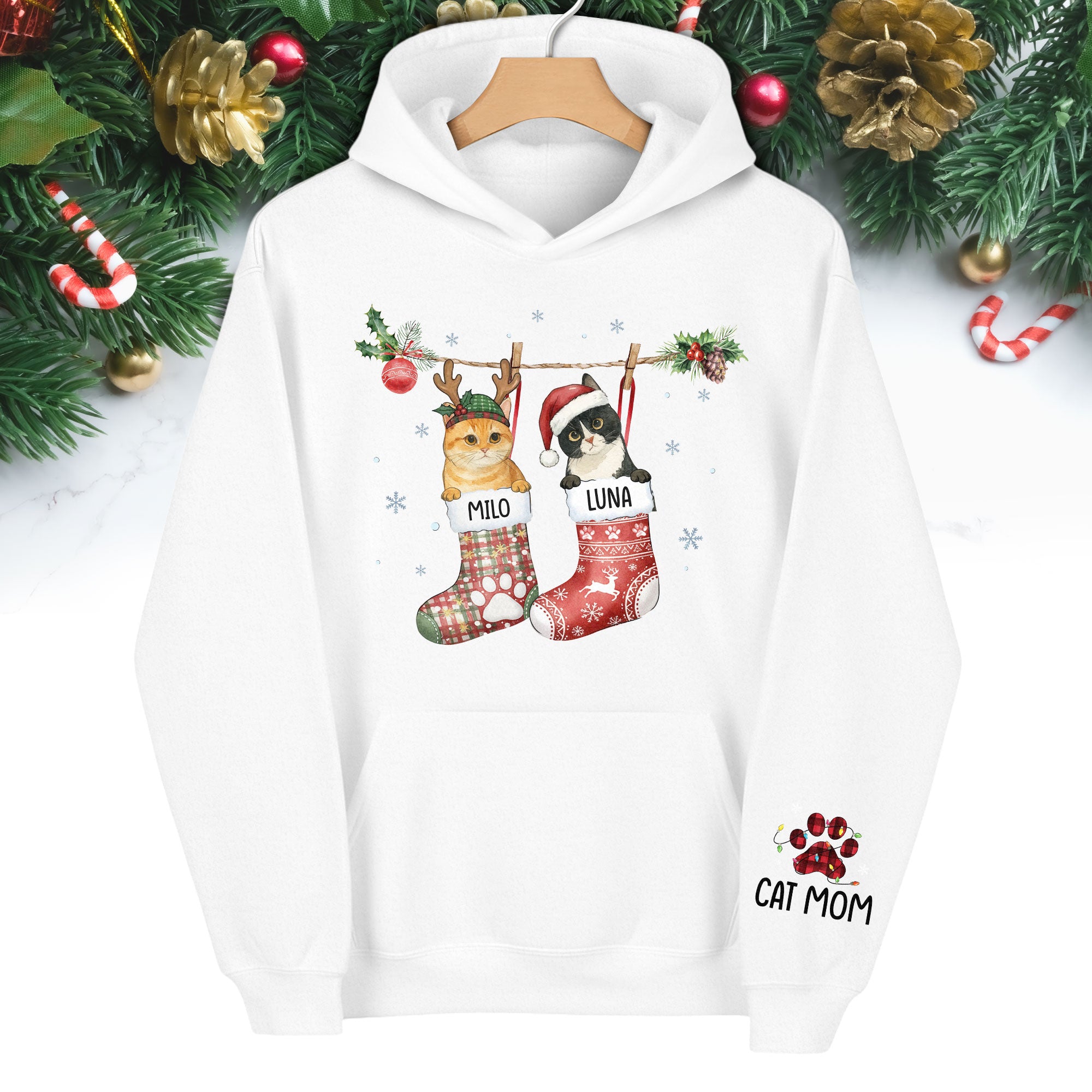 Christmas Cat Lover Hoodie – Custom Pet Photo Hoodie, Personalized Gift for Women