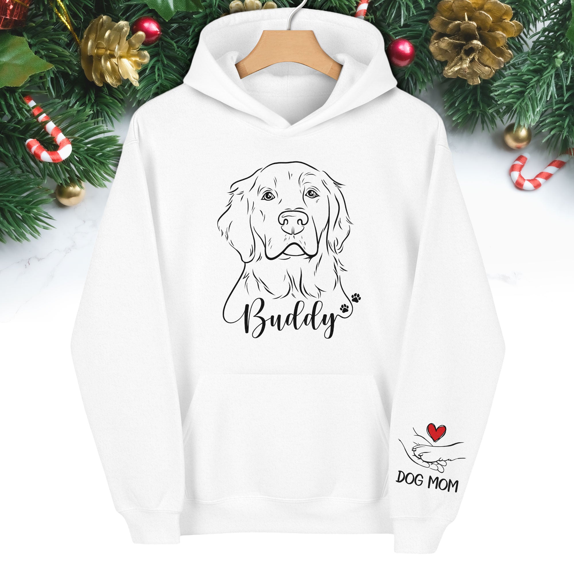 Custom Pet Portrait Hoodie – Personalized Dog Line Art with Name, Dog Mom Gift