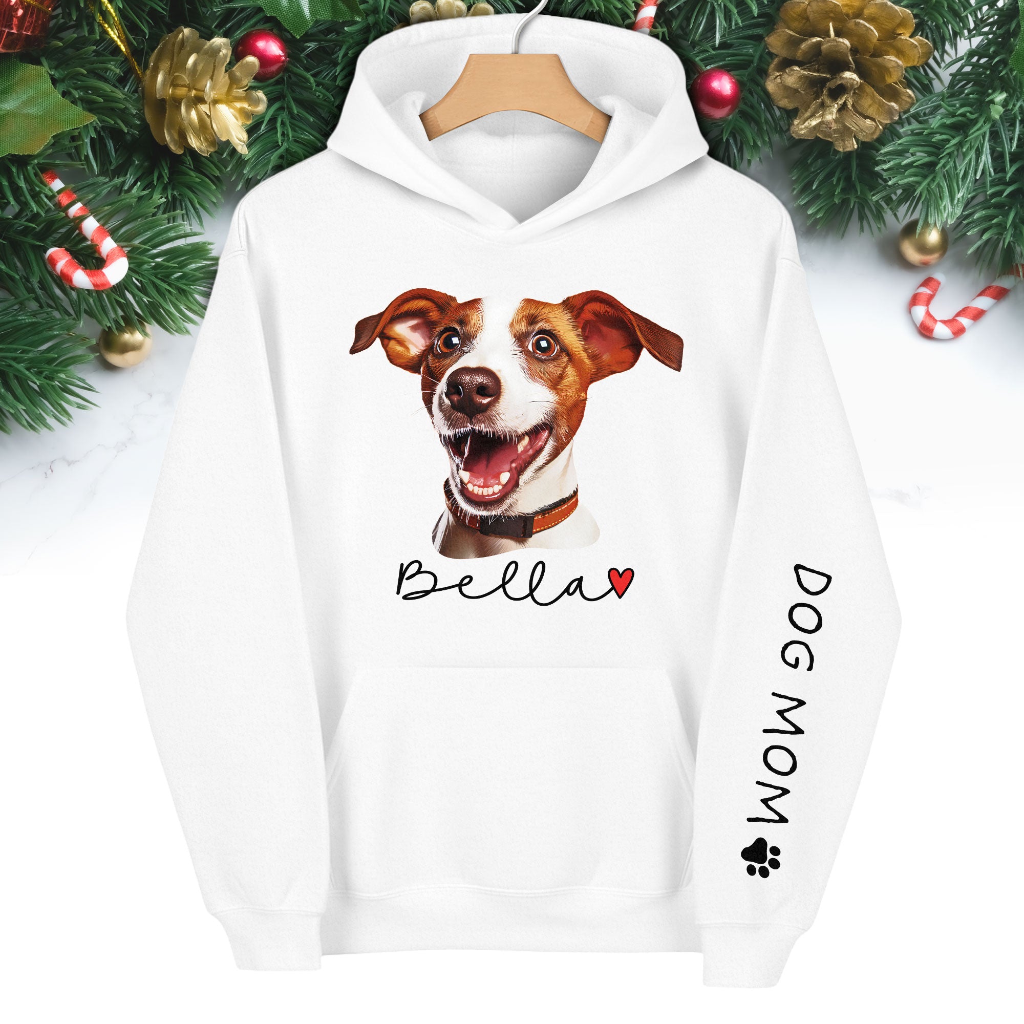 Custom Pet Photo Hoodie – Personalized Dog Photo Hoodie with Name, Dog Mom Gift