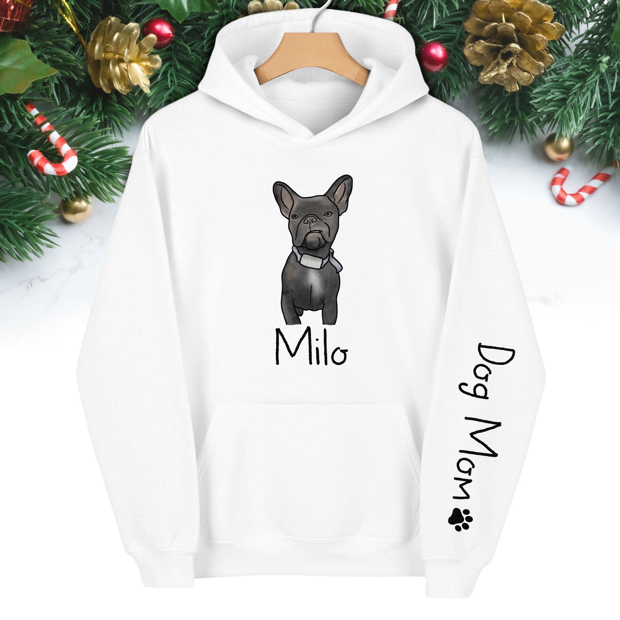 Custom Pet Cartoon Hoodie – Personalized Dog Illustration with Name, Dog Mom Gift