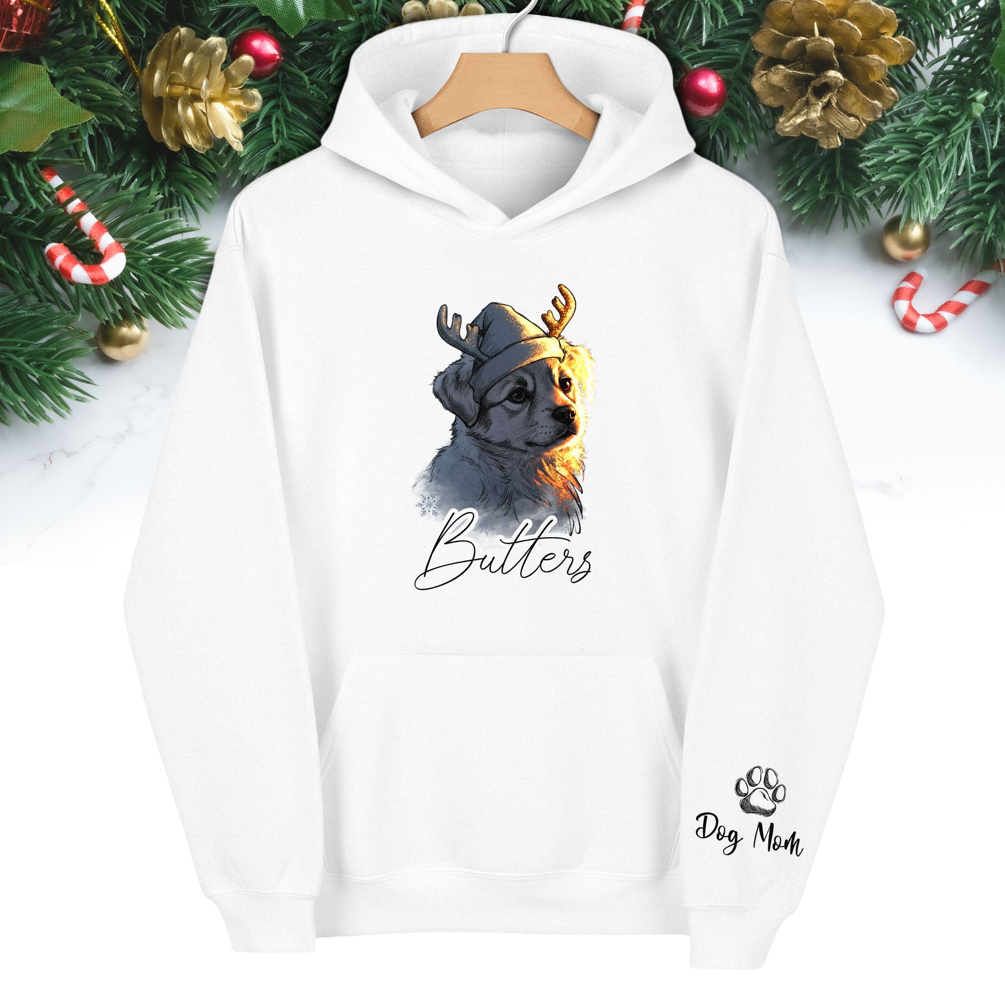 Festive Dog Mom Hoodie – Cute Christmas Pullover for Women