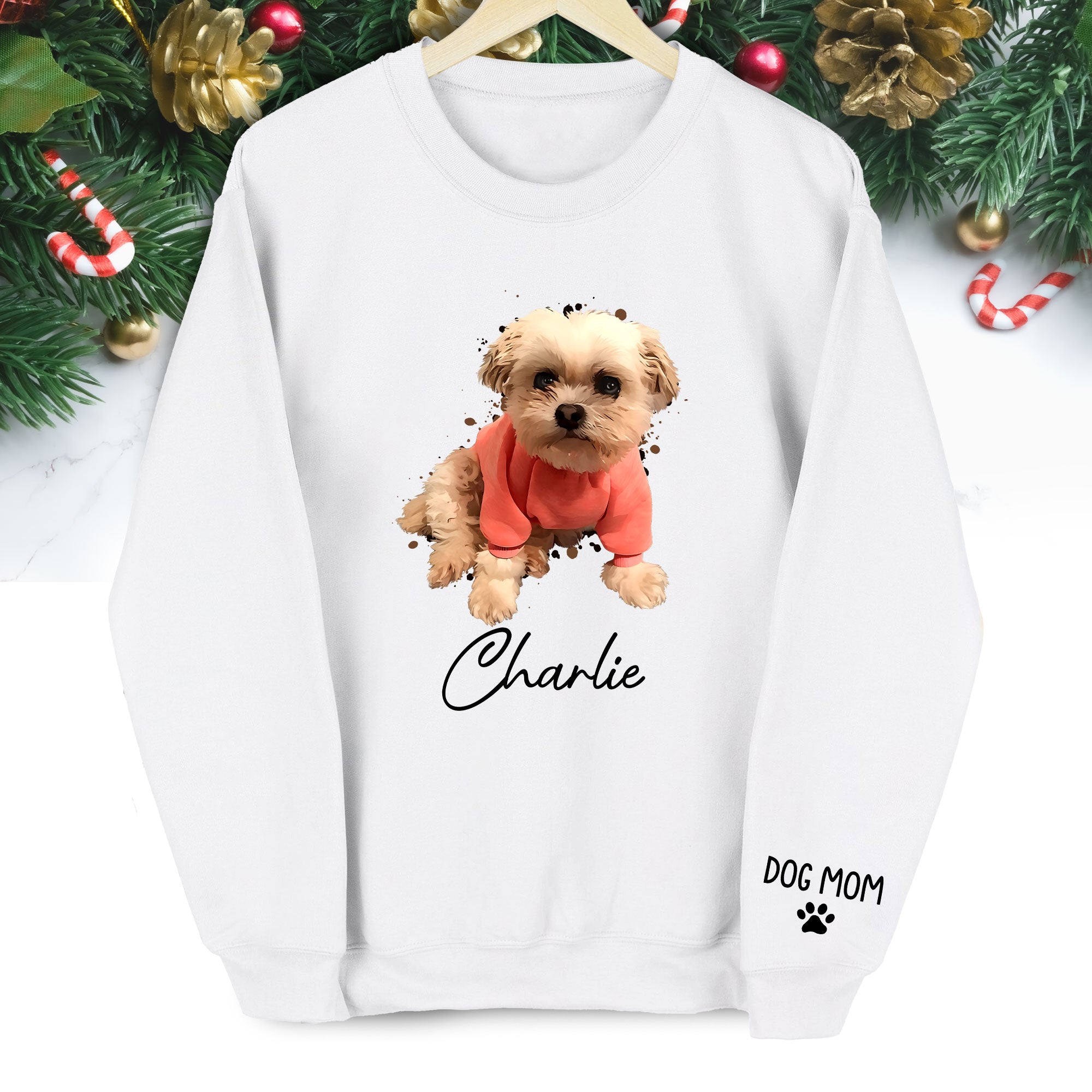 Custom Pet Portrait Sweatshirt - Handmade Dog Mom Gift for Pet Lovers Birthday