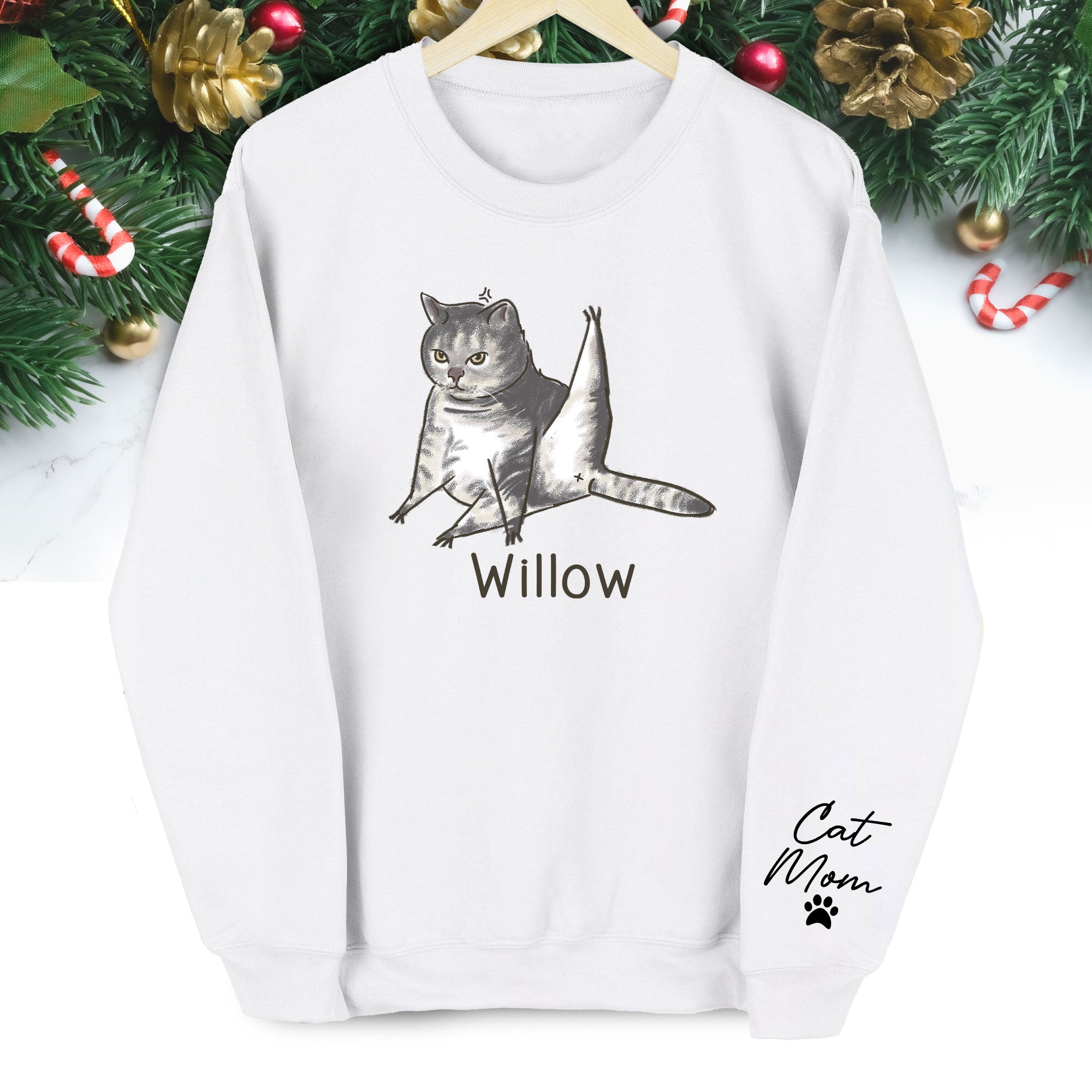 Custom Cat Lover Sweatshirt - Personalized Cute Christmas Gift for Cat Mom